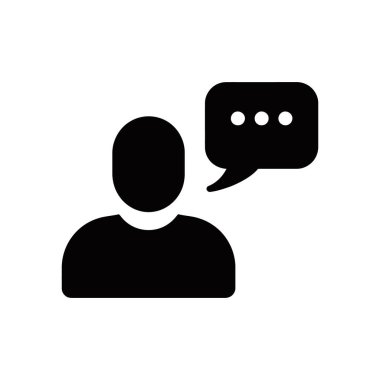 Beyaz arkaplanda konuşan bir kişinin silüeti. Omzunun üstünde sohbet balonu ve içinde üç nokta olan bir kişinin dış hatlarını gösteriyor..