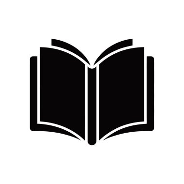 Açık bir kitap ikonunun siyah silueti. Beyaz zemin üzerinde izole edilmiş basit bir düz vektör tasarımı. Yazdırma, web tasarımı, eğitim veya okuma için kullan.