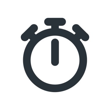 Beyaz arkaplanda izole edilmiş koyu gri kronometre simgesi, minimal ve temiz tasarım, arayüzler, mobil uygulamalar ve sunumlar için ideal.