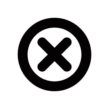 Kalın bir çemberin içinde saf siyah bir çarpı işaretini gösteren izole vektör resmi, temiz beyaz bir arkaplan üzerine kurulmuş, reddedilmeyi veya iptali gösterir.
