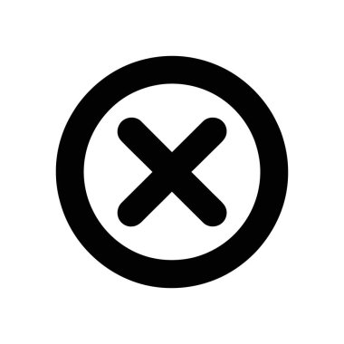 Beyaz arkaplanda 'X' içeren siyah bir daireyi gösteren vektör simgesi. İptal, reddedilme ya da hatayı temsil eden tasarım ögeleri için mükemmel.
