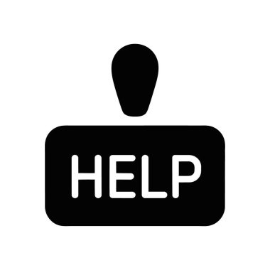 İzole edilmiş vektör yardım simgesi beyaz üzerine. Beyaz sözcüğü ile siyah yuvarlak bir dikdörtgen ve yukarıda küçük bir sapı var, uygulanması kolay..