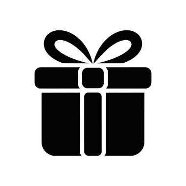 Basit kurdele yayıyla süslenmiş bir hediye kutusunun minimal siyah vektör çizimi, kutlamaları, hediyeleri, tatilleri veya grafik tasarımlarda özel durumları temsil etmek için idealdir..