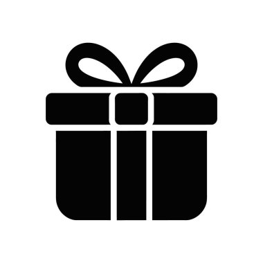 Yuvarlak kenarlı, dekoratif şeritli ve üst tarafında zarif bir fiyonk bulunan basit bir hediye kutusu tasarımının siyah ve beyaz vektör çizimi.