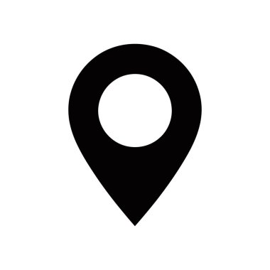 Siyah lokasyon rozeti, minimalist, vektör stili. Harita uygulamaları, web sitesi tasarımları, sunumlar veya coğrafi bağlam ihtiyaçları için kullanışlı, navigasyon amaçları için ideal.