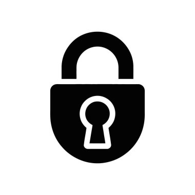 Klasik siyah asma kilidin basit ve cesur bir çizimi, iyi tanımlanmış bir anahtar deliği, güvenliği, korumayı ve mahremiyeti sembolize ediyor. Beyaz arkaplanda minimalist tasarım.