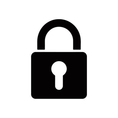 Bu vektör resmi, dijital güvenlik, veri şifreleme ve gizlilik korumasını sembolize eden basit bir siyah asma kilidi gösteriyor. Çok yönlü kullanım için beyaz bir arkaplanda izole edilmiş.