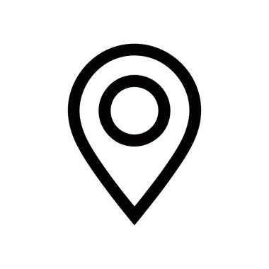 Beyaz arkaplanda izole edilmiş bir siyah vektör simgesi, haritalar, navigasyon ve adres gösterimi için kullanışlı bir konum şifresi tasvir eder. Temiz tasarım, herhangi bir projede kullanılması kolay.