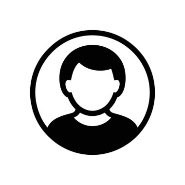 Bu temiz, modern ve minimalist siyah-beyaz vektör ikonu dairesel bir sınır içinde, beyaz arkaplan içinde biçimlendirilmiş yüzsüz bir insan avatarını gösteriyor..