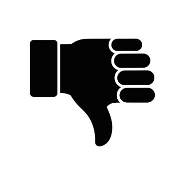 Genel olarak anlaşmazlığı veya olumsuz geri bildirimi temsil etmek için kullanılan, temiz beyaz bir arkaplanda izole edilmiş, basit bir siyah başparmak aşağı simgesinin vektör ilülasyonu.