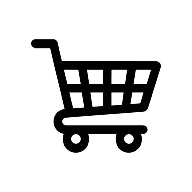 Basit bir vektör çizimi iki tekerlekli bir alışveriş arabasını gösteriyor. Alışveriş arabası siyah ve beyaz arka planda bir sapı, sepeti ve çerçevesi var..