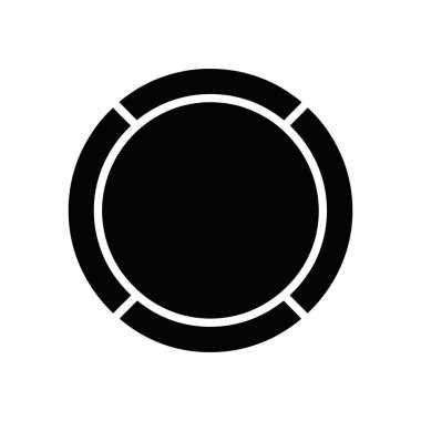 Beyaz zemin üzerinde yuvarlak bir siyah vektör simgesi gösterir, dört eşit aralıklı çizgi ile çevrelenmiş merkezi bir katı çember içerir.