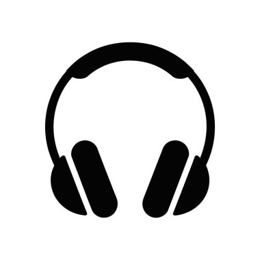 Yastıklı kulaklık ve saç bandı ile siyah kulaklıklar basit bir vektör grafiği olarak tasvir edilir. Kulaklıklar beyaz bir arkaplanda..