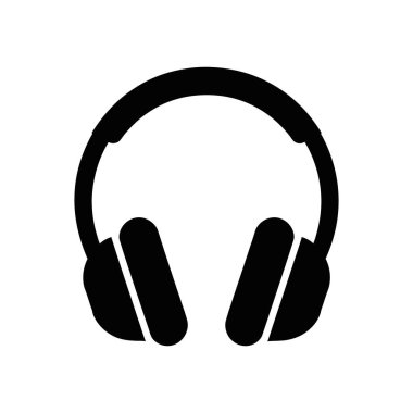 İzole edilmiş siyah kulaklık simgesi dinleme zevkini betimler; müzik, podcastlar, ses düzenlemesi için vektör illüstrasyonu; beyaz arkaplanda yazdırma ve dijital uygulamalar için uygundur.
