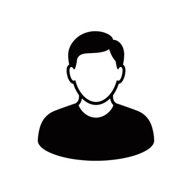 Siyah siluet bir erkek simgesi beyaz bir arkaplanda izole edilir. Bir kişiyi, kullanıcı avatarını, profil resmini veya genel erkek figürünü temsil etmek. Vektör resmi.