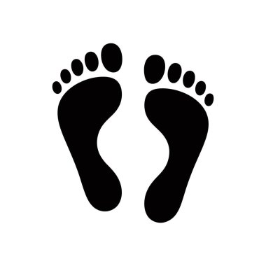 Birbirlerine bakan insan ayak izlerinin izole edilmiş siyah silueti, temiz beyaz arka planda ayrıntılı ayak ve ayak şekilleri sergiliyor. Çeşitli kullanım için vektör grafiği.