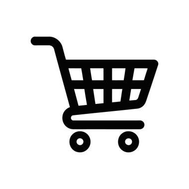 Bu simge, çevrimiçi alışveriş ve perakende şirketleri sembolize etmek için ideal, temiz beyaz bir arkaplan karşısında duran siyah bir alışveriş arabasını temsil ediyor..