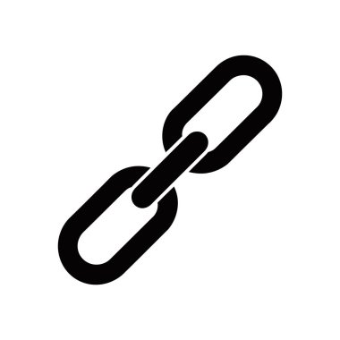 İki halkalı siyah zincir simgesi, beyaz bir arkaplanda sergileniyor. Bağlantı, güvenlik veya eklentiyi temsil eden bu vektör çizimi basit ve çok yönlüdür.