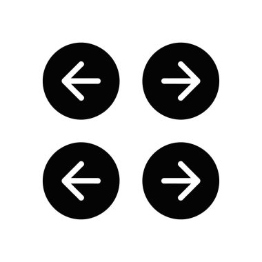 Dört siyah dairesel simgenin yer aldığı bir vektör çizimi. İki simge solu gösteren beyaz bir ok, ve iki simge de sağı gösteren beyaz bir ok gösteriyor. Beyaz arkaplanda izole.