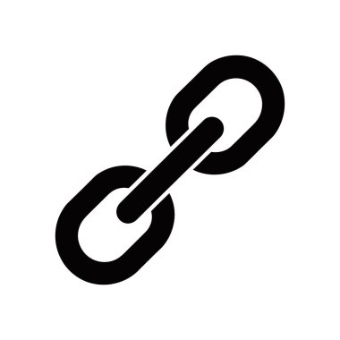 İzole edilmiş siyah vektör zinciri simgesi. Sembol basit bir bağlantıyı temsil ediyor, ağ bağlantısı, güvenlik, ve ortaklık fikri, hepsi temiz beyaz arka planda..