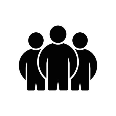 Bu stok vektör resmi, takım çalışması ve grup dinamiklerini temsil etmek için ideal, temiz beyaz arkaplan karşısında üç soyut insan figüründen oluşan katı siyah bir siluet sergiliyor..