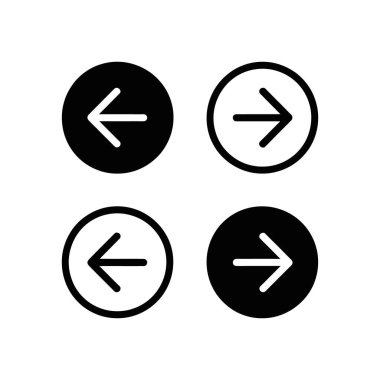 Görüntü dört dairesel ok simgesini gösteriyor, ikisi sağı ve solu işaret ediyor. Simgeler siyah mürekkeple beyaz bir arkaplana karşı, basit ve modern tasarımlarla.