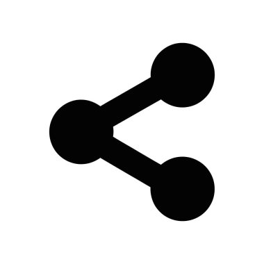 Beyaz arkaplanda izole edilmiş siyah paylaşım simgesi. Bu basit grafik, sosyal medya ve ağ oluşturma amaçları için bağlantıları, bağlantıları ve dağıtımı sembolize eder. Vektör tasarımı.