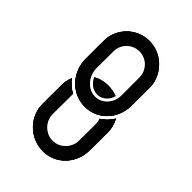 Beyaz zemin üzerinde siyah zincir halka ikonunun izole bir illüstrasyonu. Bağlanmayı, web bağlantılarını, takım çalışmasını veya dijital bağları sembolize eder. Web tasarımı veya grafiksel projeler için kullanışlı.