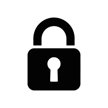 Siyah bir asma kilit ikonu içeren izole tasarım öğesi, beyaz arka planda güvenlik, güvenlik ve korumayı temsil ediyor. Güvenlik uygulamaları ve web siteleri için mükemmel.