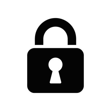 İzole edilmiş siyah asma kilit ikonu. Güvenlik, güvenlik, koruma, erişim, gizlilik kavramı. Beyaz arkaplanda bir anahtar deliği içeren minimalist vektör illüstrasyonu.