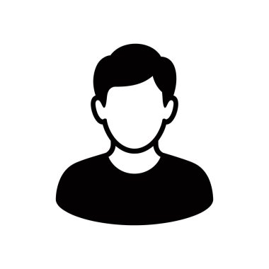 Siluet simgesi, basit tişörtlü, kısa, koyu renk saçlı, kimliği belirsiz bir adamı tasvir ediyor. Profil kullanıcı arayüzü ögesi için uygun beyaz bir arkaplan karşısında sunuluyor..