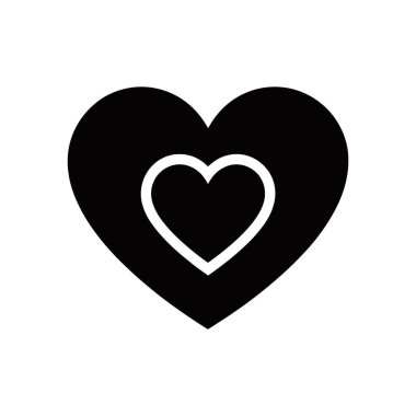 Basit bir vektör simgesi, merkezinde daha küçük beyaz bir kalp çizgisi bulunan siyah bir kalp şeklini gösterir..