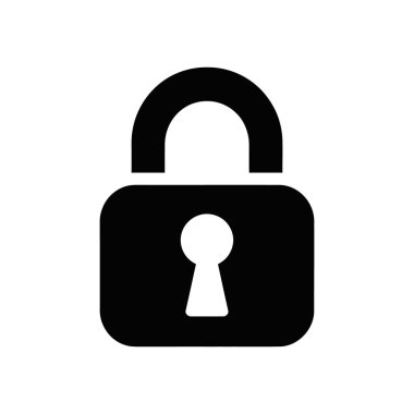 Belirgin bir anahtar deliği içeren izole edilmiş siyah asma kilit simgesi, beyaz arka planda temiz bir vektör olarak gösterilir, tasarımda güvenlik, güvenlik ve korumayı etkili bir şekilde iletir.
