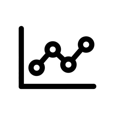 Beyaz üzerine izole edilmiş vektör, ticari veri eğilimini gösteren basit bir siyah çizgi grafiği içeriyor. Simge beyaz arkaplanda açık, minimalist bir grafik görüntüler.