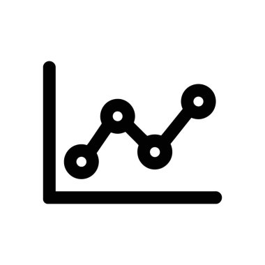 Dairesel veri noktalarına sahip basit bir siyah çizgi çizelgesi simgesi, sunumlar, bilgi grafikleri ve açık ve öz bir finansal grafik çizimi gerektiren raporlar için idealdir.
