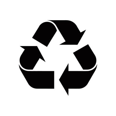 Beyaz arka planda izole edilmiş siyah geri dönüşüm işareti vektör görüntüsü. Bu simge çevresel farkındalığı, sürdürülebilirliği ve atık azaltmayı temsil etmektedir. Çevre projeleri için kullanışlı.
