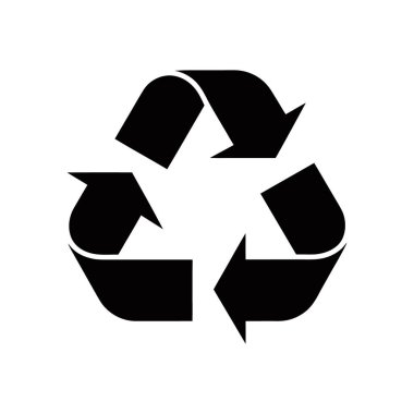 Üçgen şeklinde dizilmiş üç okun katı siyah geri dönüşüm sembolünün vektör çizimi. Yeniden kullanımını vurgulayan temiz beyaz arkaplan üzerindeki basit grafik.