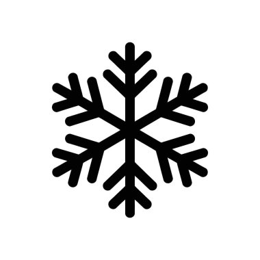 İzole edilmiş siyah kar tanesi simgesi yuvarlak kenarları ve simetrik bir tasarımı var. Herhangi bir projeye kolay entegrasyon için beyaz arka planda kış tatili teması.