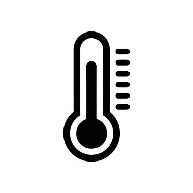 Basit siyah termometre simgesi, beyaza izole edilmiş. Sıcaklığı, tıbbi, sağlık ve bilim kavramlarını resmediyor. Web, uygulamalar ve yazdırma kullanım durumları için temiz vektör tasarımı.