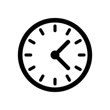 Vektör resmi, çizgili saat çizgili siyah bir simge içerir. Saat 210 civarını gösteriyor. Beyaz bir arkaplanda izole edilmiş.