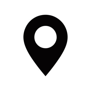 Beyaz arkaplanda izole edilmiş siyah vektör konum simgesi simgesi, haritaları, yönleri, navigasyonu ve tasarımlardaki coğrafi ilgi noktalarını göstermek için ideal.