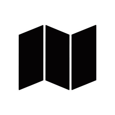 Katlanmış bir haritayı gösteren basit bir siyah vektör simgesi. Seyahat, konum, yön ve yön bulma konuları için mükemmel. Kolay entegrasyon için beyaz arkaplanda izole.