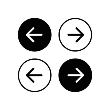 Daireler halinde dört yönlü ok simgesi. İki simge sola, iki nokta sağa. Simgeler siyah-beyaz, kolay entegrasyon için beyaz arkaplan üzerinde.