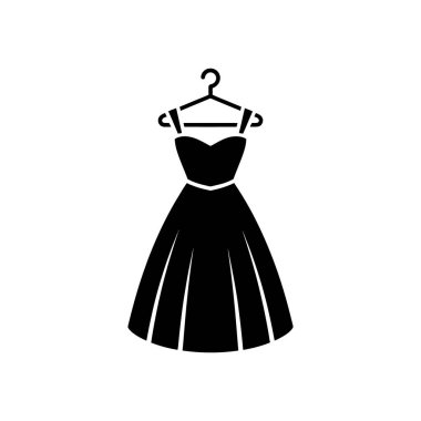 İzole edilmiş siyah elbise vektör ikonu askıda kolsuz bir elbise, moda tasarımları, giyim mağazası logoları ve beyaz arka planda moda ile ilgili grafikler için ideal.