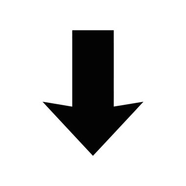 Bu vektör düz bir şekilde aşağı doğru siyah bir ok ile beyaz bir zemin oluşturur. Bu sembol açıkça yönü gösteriyor..