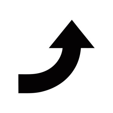 Eğri bir çizgiden başlayıp yukarı doğru biten tek bir siyah ok. Temiz beyaz bir arkaplanda vektör çizimi. Yol bulma veya pozitif büyüme gösterme için kullanışlı.