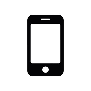 Bir cep telefonu simgesinin izole vektör çizimi. Akıllı telefon beyaz ekran ve beyaz arka planda beyaz dairesel ev düğmesi ile siyahtır..