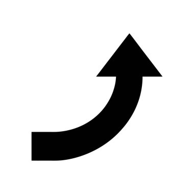 Pürüzsüz, eğri büğrü bir siyah oku betimleyen minimalist bir vektör çizimi yukarı bakan, beyaz bir arkaplan üzerine kurulmuş, grafik tasarımlar için uygun..