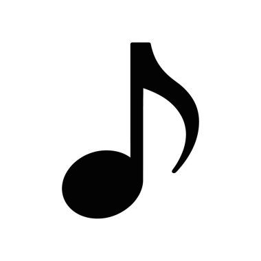Müzik eğitimi, grafik tasarımı ve baskı için mükemmel bir müzikal sekizinci nota sembolünün izole edilmiş siyah vektör sembolü. Beyaz arkaplanda izole.