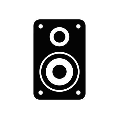 İzole edilmiş siyah hoparlör ikonu, biri büyük, biri küçük olmak üzere dört adet bağlanma deliği içerir. Arkaplan